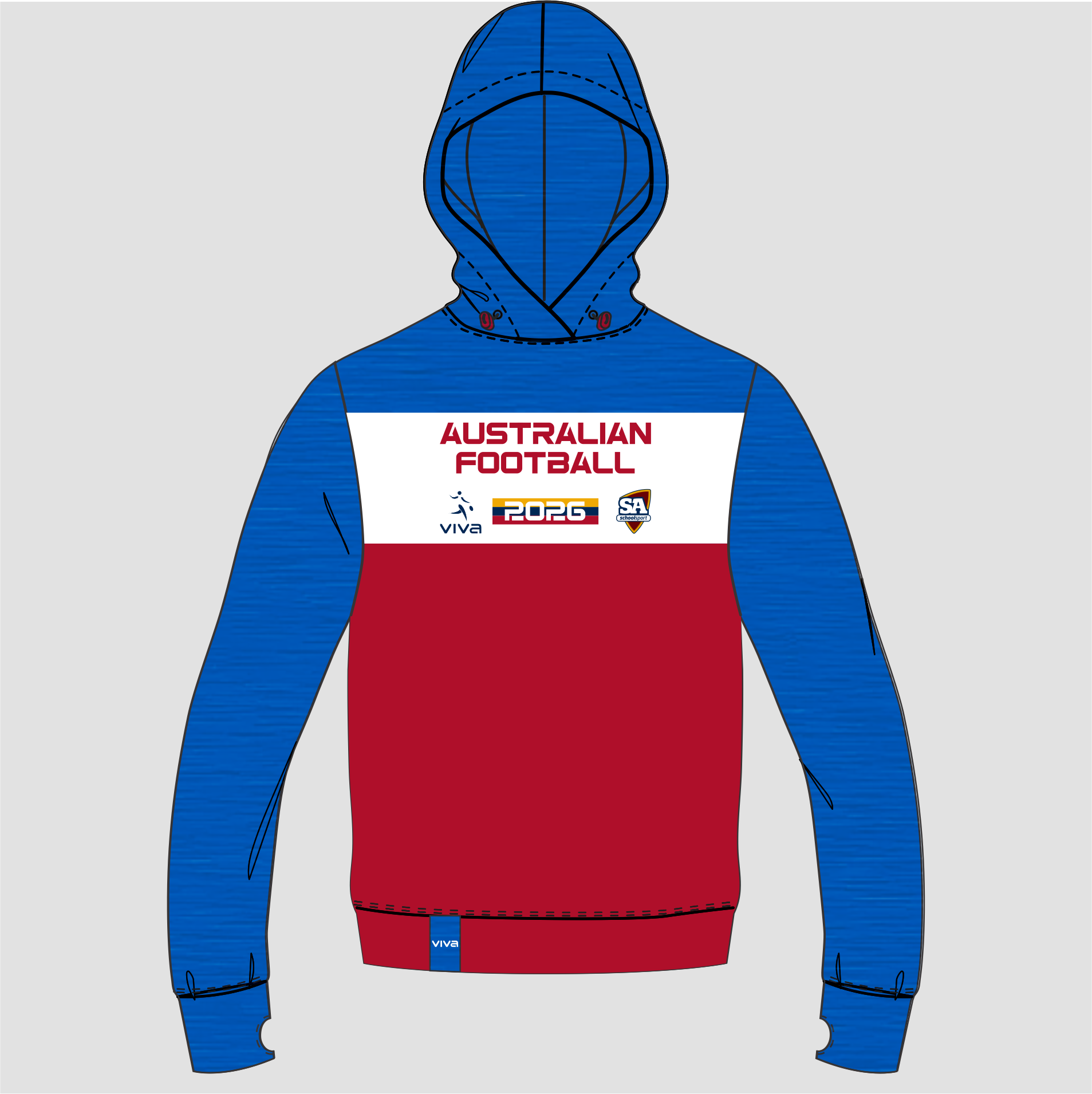 Viva10 SSSA AUSTRALIAN FOOTBALL EVENT HOODIE -2 SKY RED WH