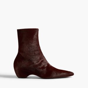 Khaite Sybil Ankle Boot in Rouge Noir Haircalf