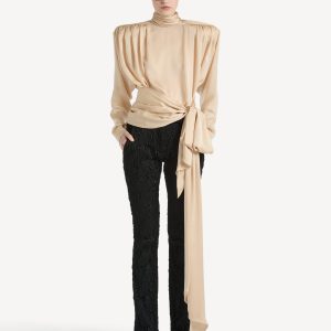 Balmain Blouse épaulée nouée en soie charmeuse
