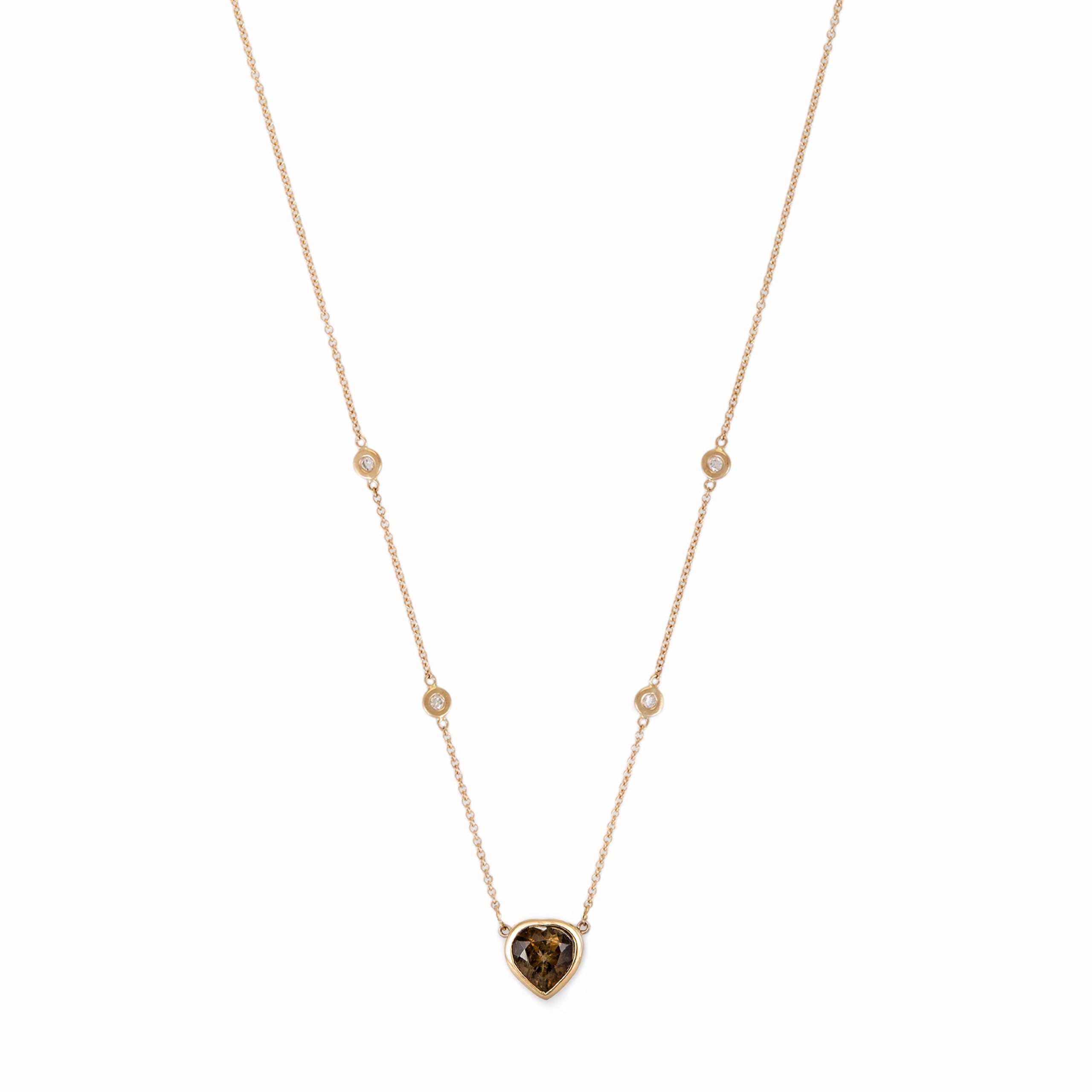 Jacquie Aiche Brown Tourmaline Heart Diamond Necklace