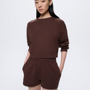 Pangaia Womens Cropped Sweatshirt—Mahogany Brown