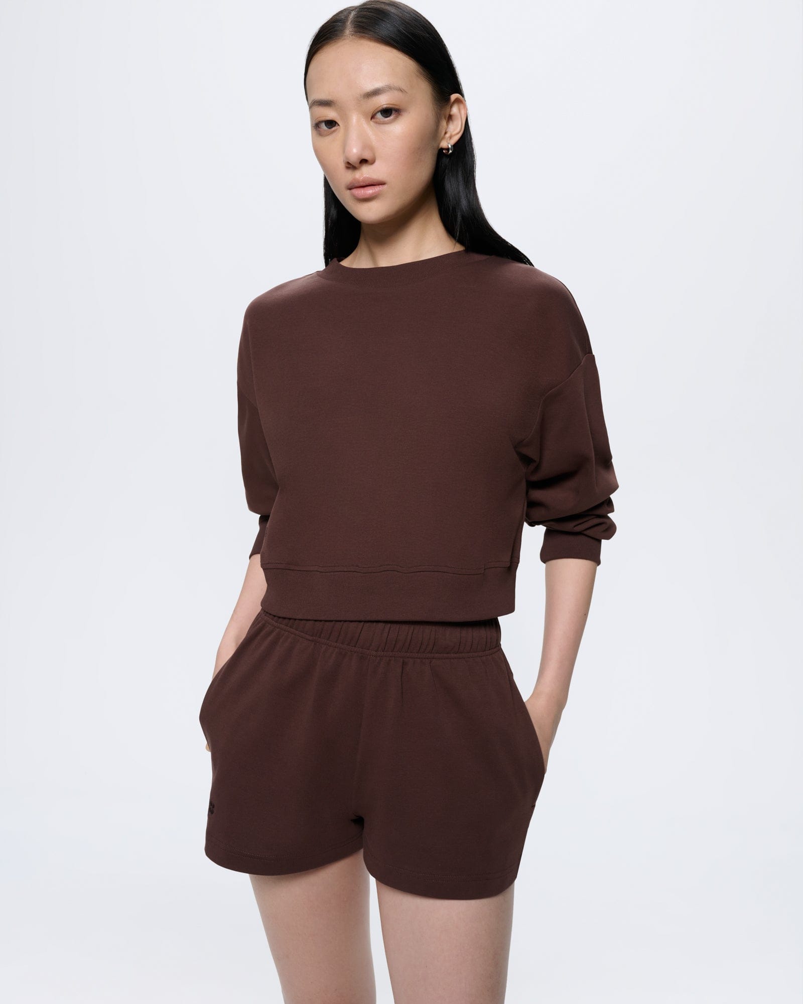 Pangaia Womens Cropped Sweatshirt—Mahogany Brown