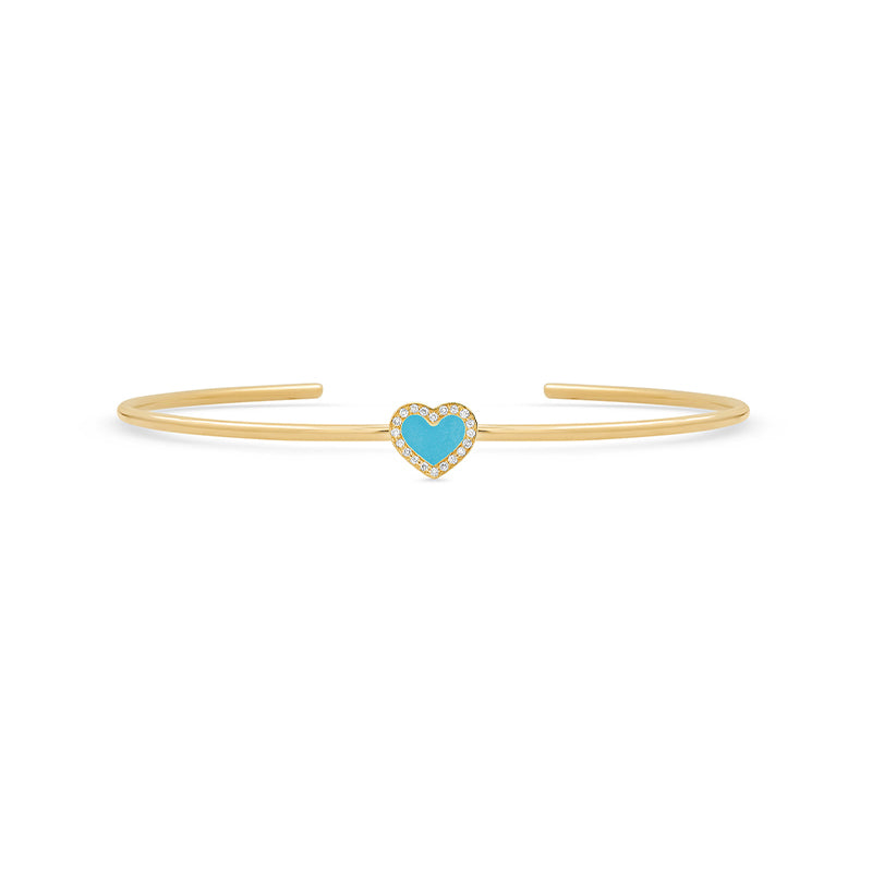 Jennifer Meyer Turquoise Inlay Heart Cuff with Diamonds