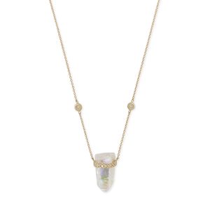 Jacquie Aiche 1 Row Pave Diamond Cap Aura Quartz Crystal Necklace