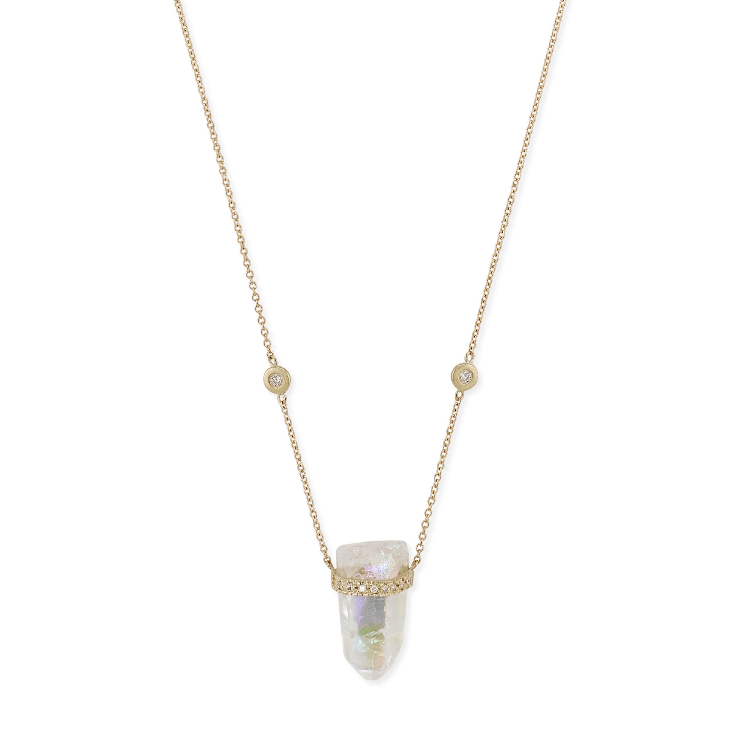 Jacquie Aiche 1 Row Pave Diamond Cap Aura Quartz Crystal Necklace