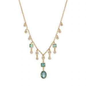 Jacquie Aiche Multi Shape Green Tourmaline Shower + Sophia Diamond Shaker Necklace