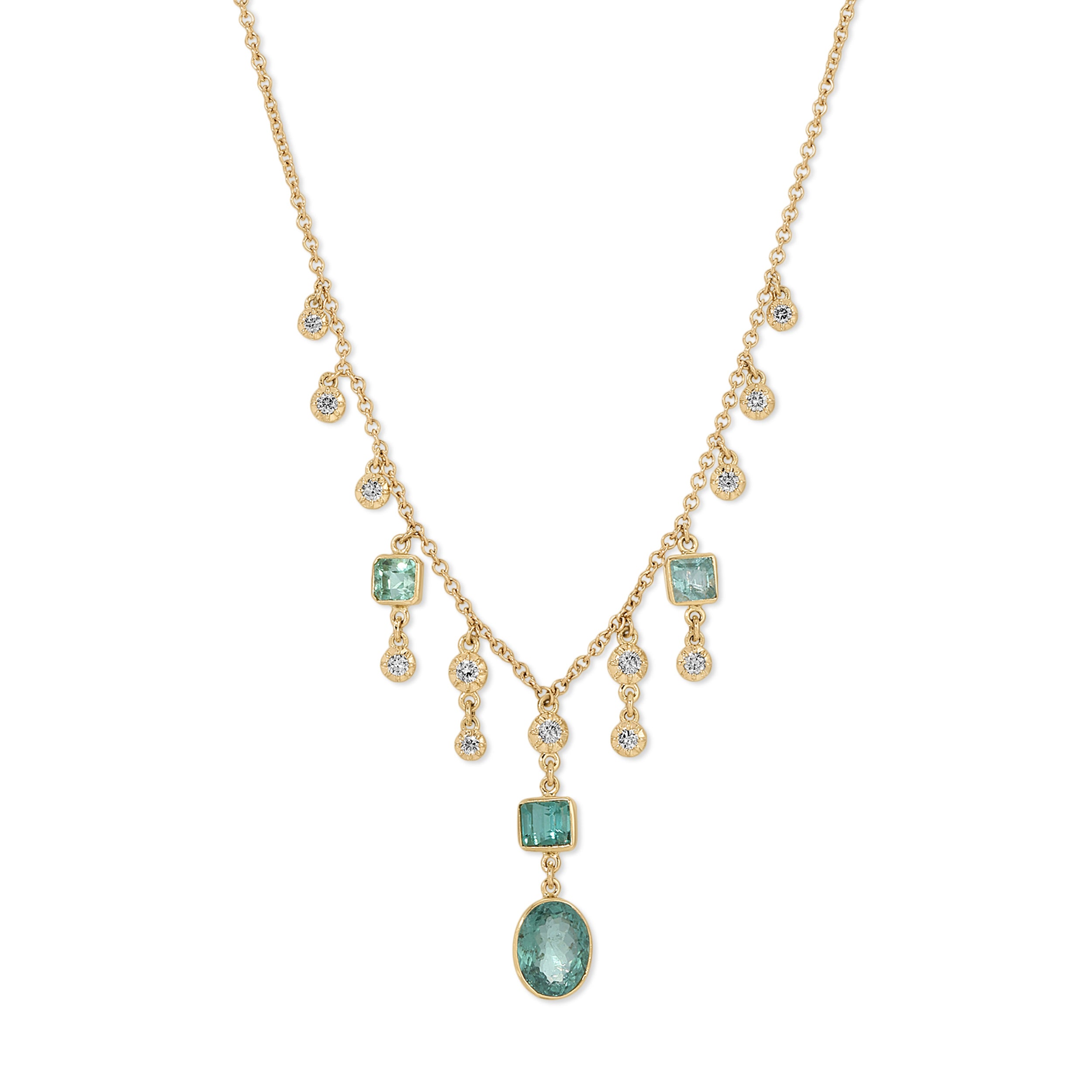 Jacquie Aiche Multi Shape Green Tourmaline Shower + Sophia Diamond Shaker Necklace