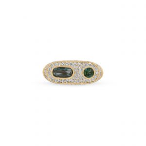 Jacquie Aiche Green Tourmaline Oval + Round Pavé Diamond Ring