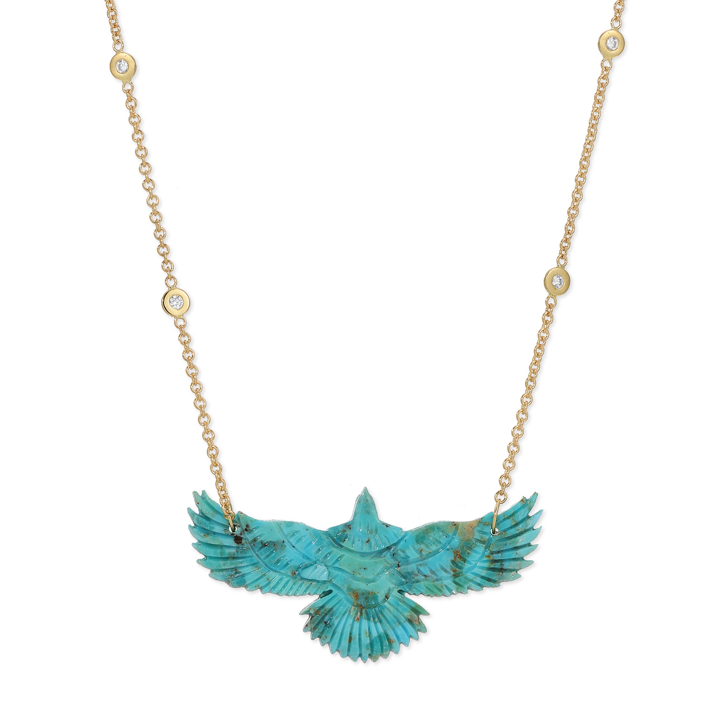 Jacquie Aiche Large Turquoise Thunderbird 4 Diamond Necklace