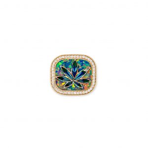 Jacquie Aiche Pave Tie Dye Sweet Leaf Opal Inlay Signet Ring