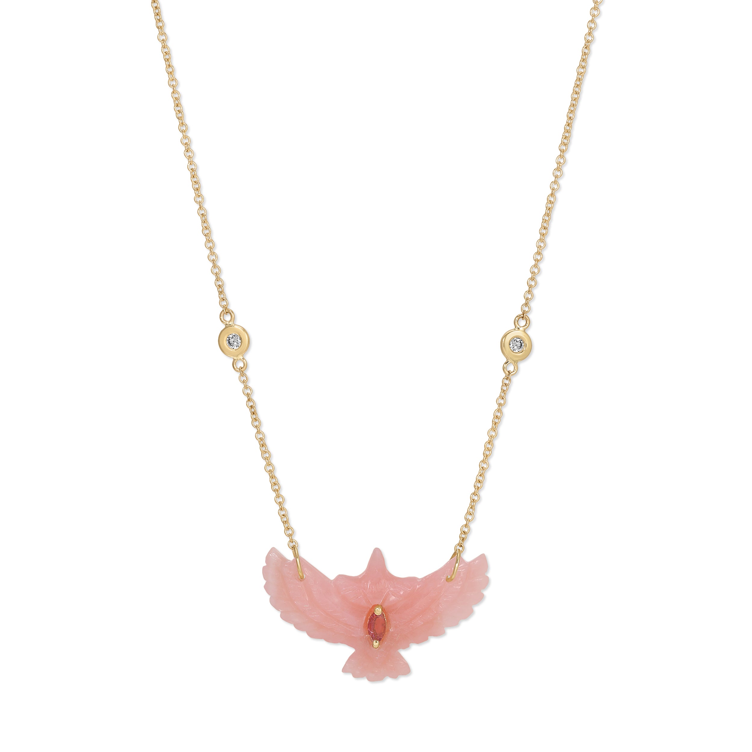 Jacquie Aiche Pink Tourmaline Marquise Small Pink Opal Thunderbird 2 Diamond Necklace