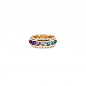 Jacquie Aiche Pave Diamond Rainbow Sapphire Spike Spinner RIng