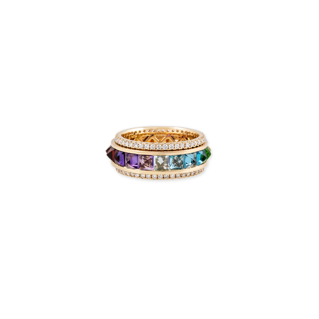 Jacquie Aiche Pave Diamond Rainbow Sapphire Spike Spinner RIng