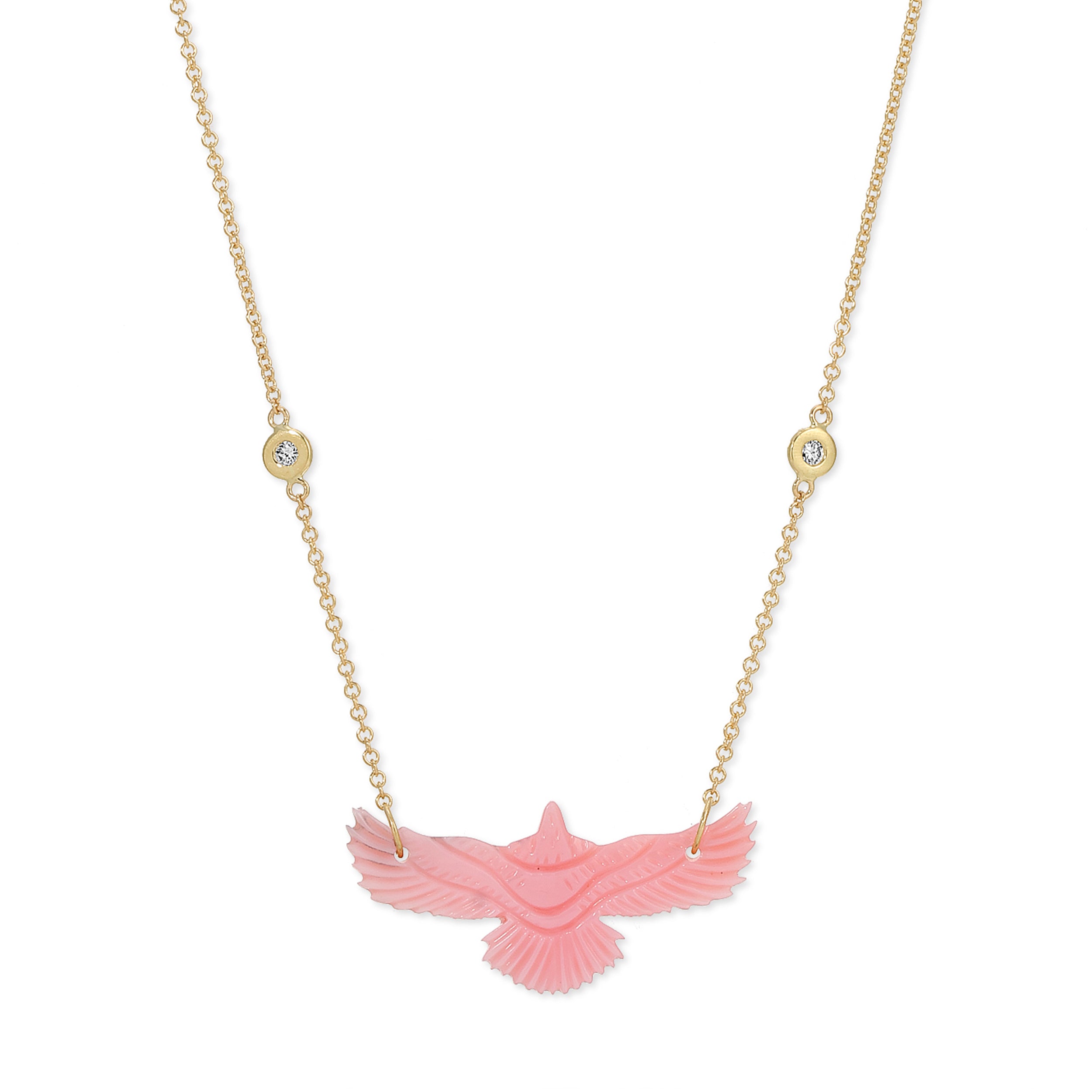 Jacquie Aiche Small Pink Conch Shell Thunderbird 2 Diamond Necklace