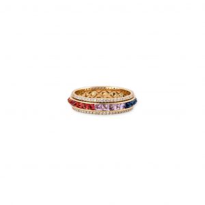 Jacquie Aiche Thin Pave Diamond Rainbow Sapphire Spike Spinner RIng