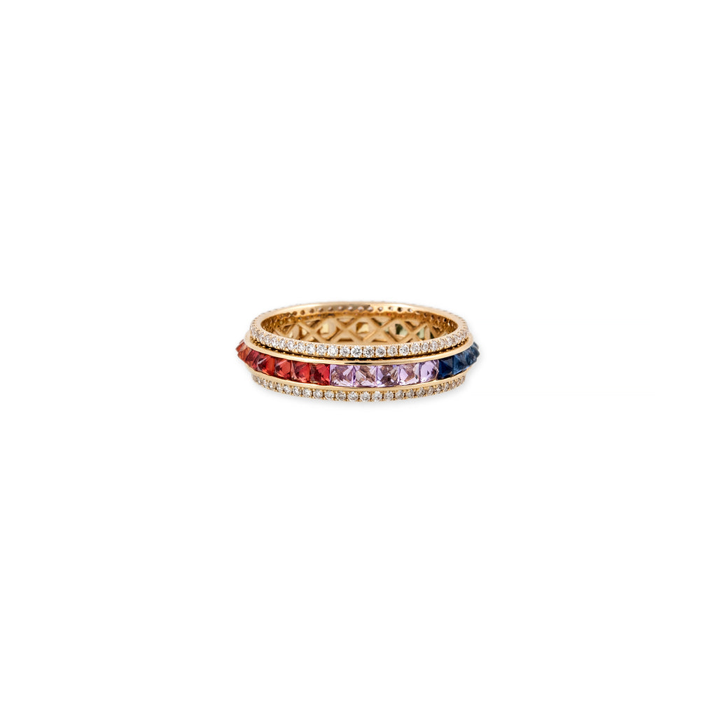 Jacquie Aiche Thin Pave Diamond Rainbow Sapphire Spike Spinner RIng