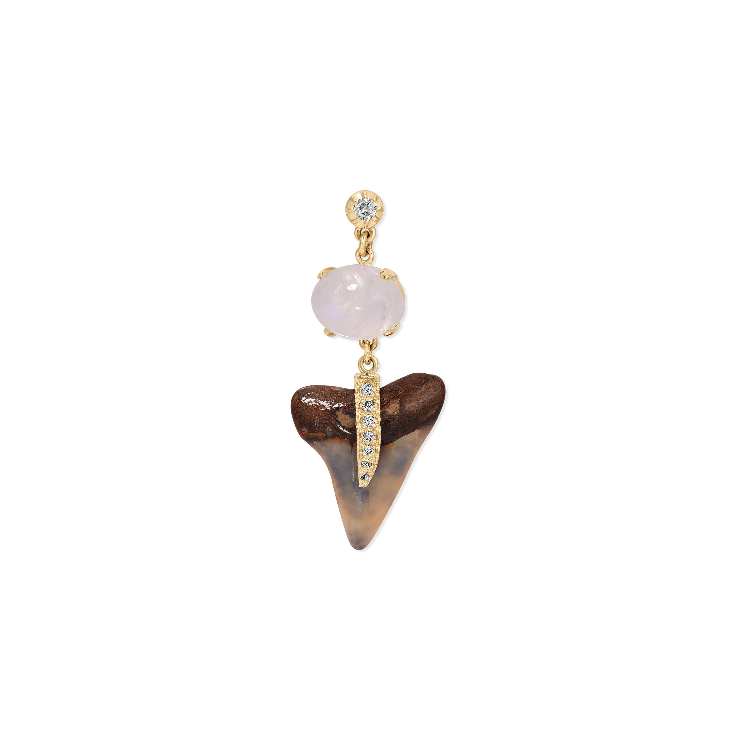 Jacquie Aiche Sophia Diamond + 1 Moonstone Pave Shark Tooth Drop Stud