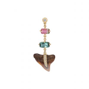 Jacquie Aiche Sophia Diamond + Watermelon and Teal Tourmaline Pave Shark Tooth Drop Stud