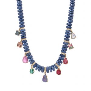 Jacquie Aiche Graduated Blue Opal Cylinder Beaded Necklace with Multi Gemstone Shakers