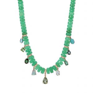 Jacquie Aiche Graduated Chrysoprase Cylinder Beaded Necklace with Multi Gemstone Shakers