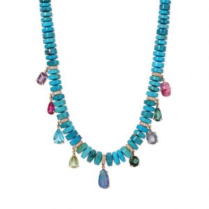 Jacquie Aiche Graduated Turquoise Cylinder Beaded Necklace with Multi Gemstone Shakers