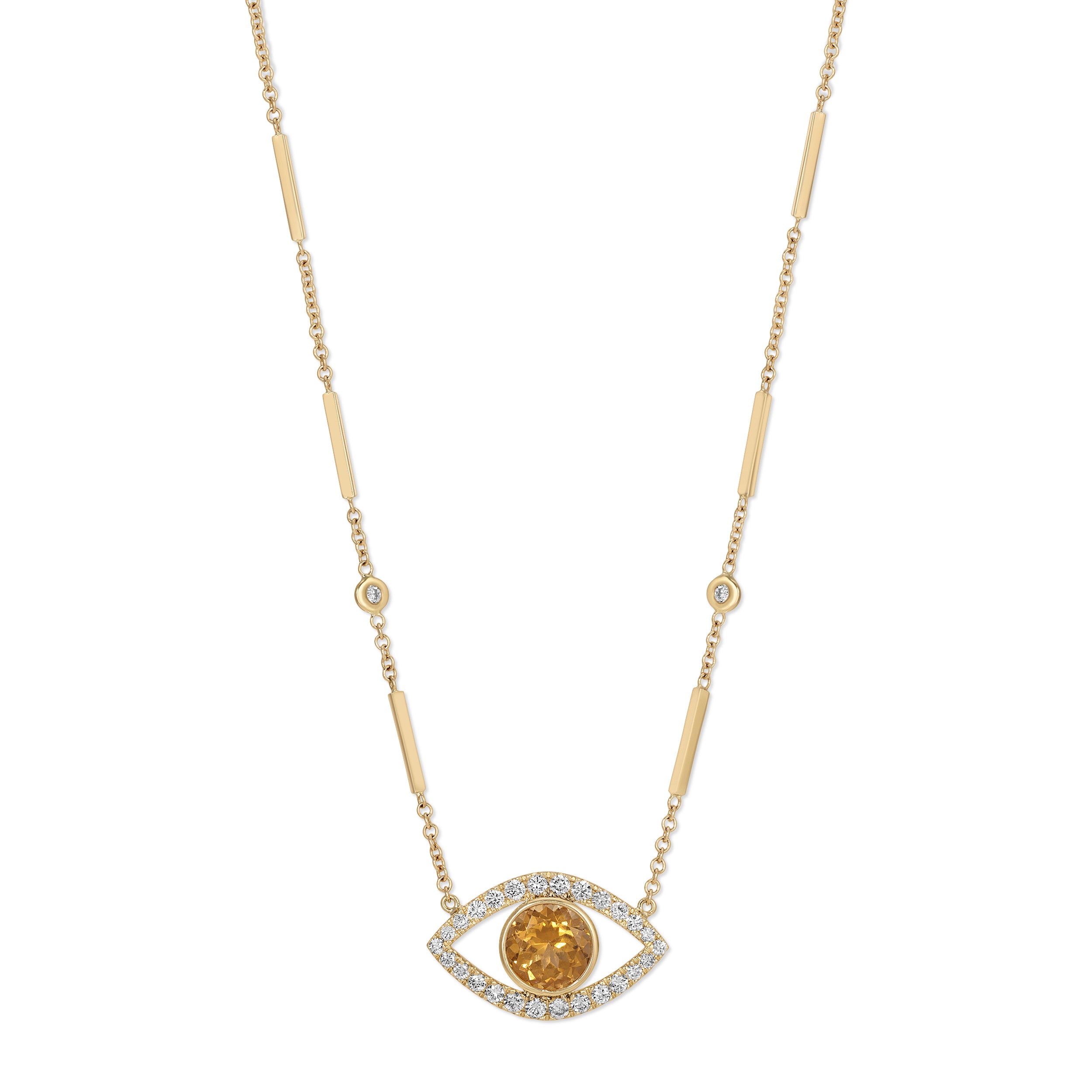 Jacquie Aiche Yellow Tourmaline Pavé Open Eye Necklace