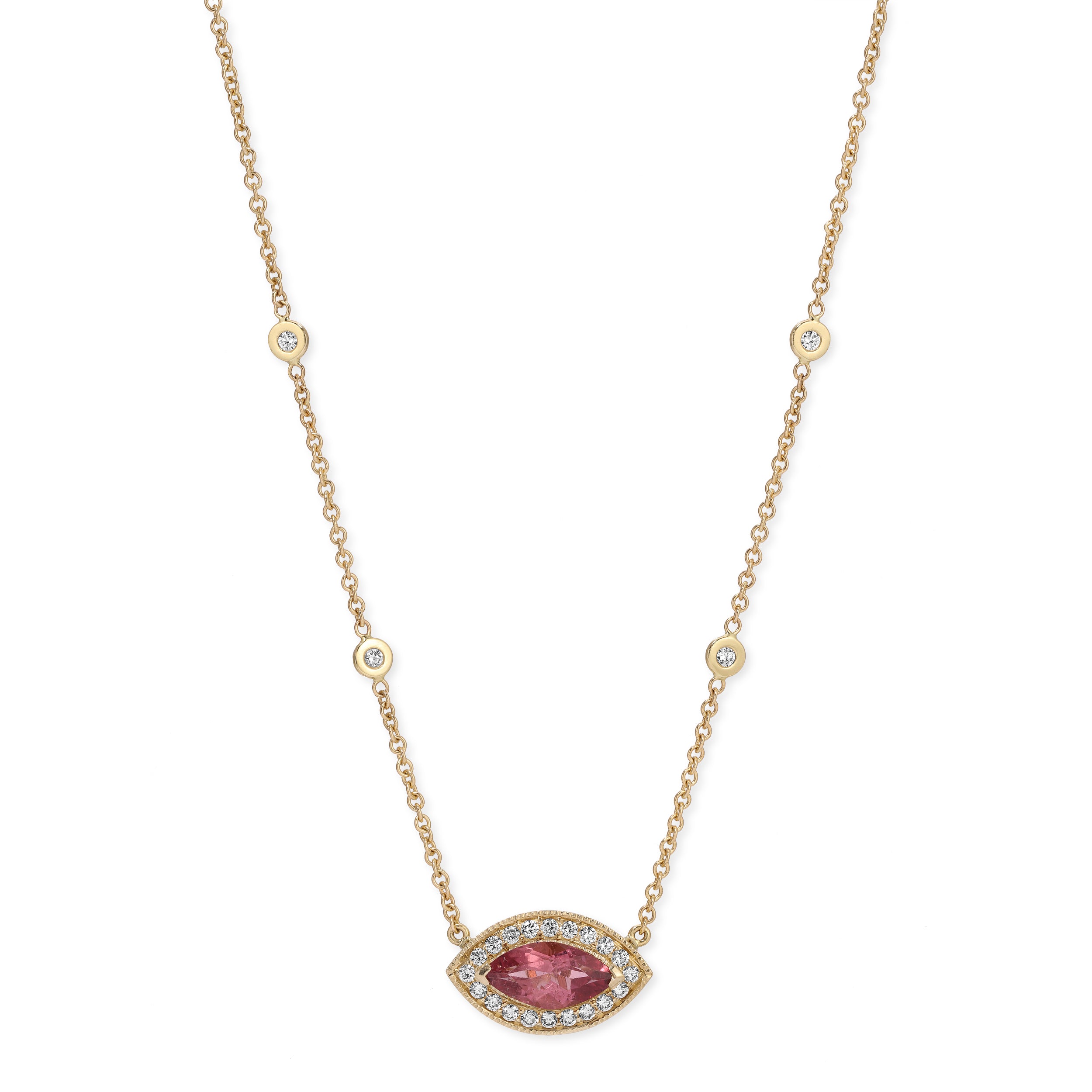 Jacquie Aiche Pink Tourmaline Eye Necklace with Pavé Diamonds