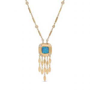 Jacquie Aiche Pave Opal Square Center + Hammered Marquise Shower Smooth Bar Necklace