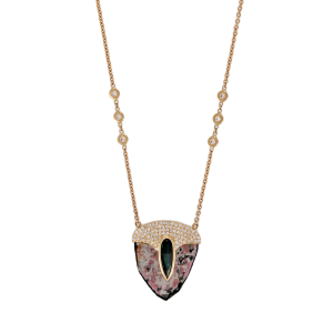 Jacquie Aiche Pavé Teardrop Dark Green Tourmaline Cap + Watermelon Tourmaline Slice Pick Necklace