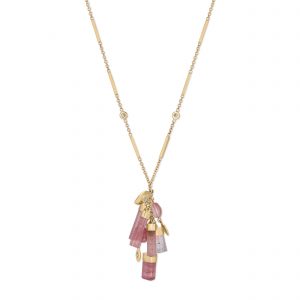 Jacquie Aiche Pink Tourmaline Bar Drip + Eye 4 Diamond Bar Chain Necklace