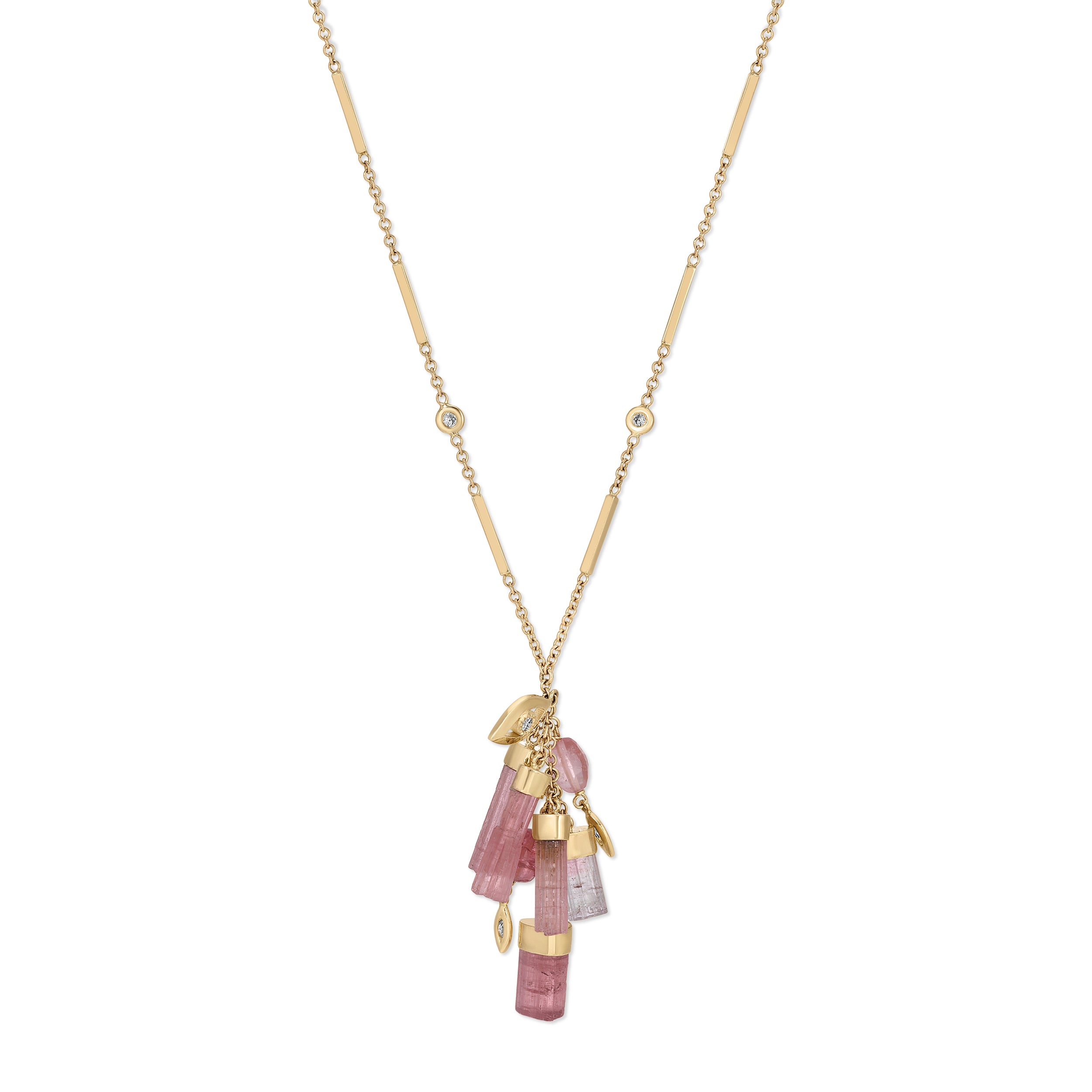 Jacquie Aiche Pink Tourmaline Bar Drip + Eye 4 Diamond Bar Chain Necklace