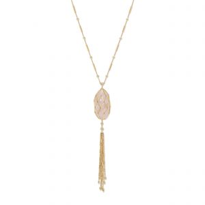 Jacquie Aiche Caged Clear Quartz Smooth Bar Tassel Necklace