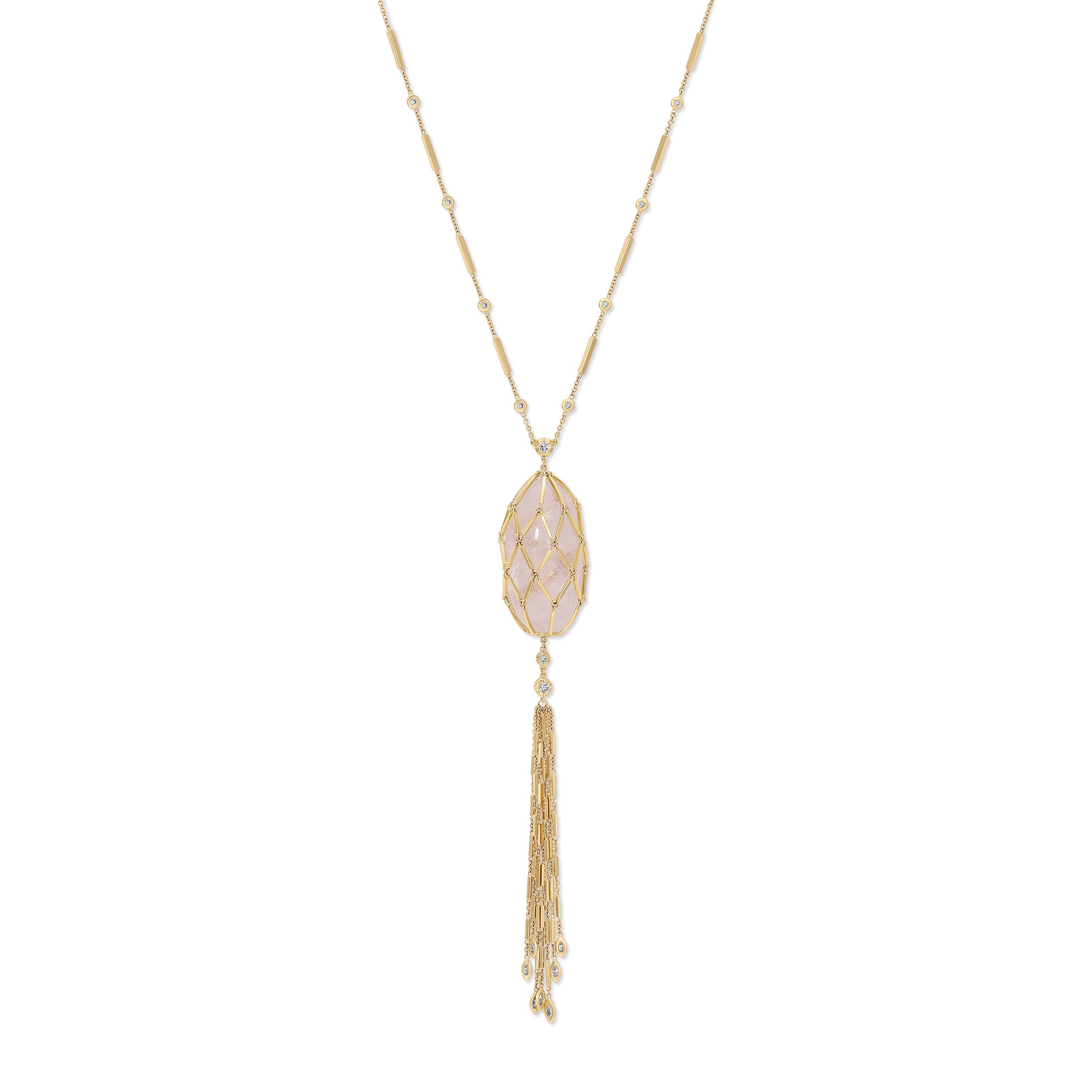 Jacquie Aiche Caged Clear Quartz Smooth Bar Tassel Necklace