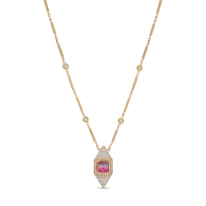 Jacquie Aiche Elongated Pavé Marquise Square Watermelon Tourmaline Necklace