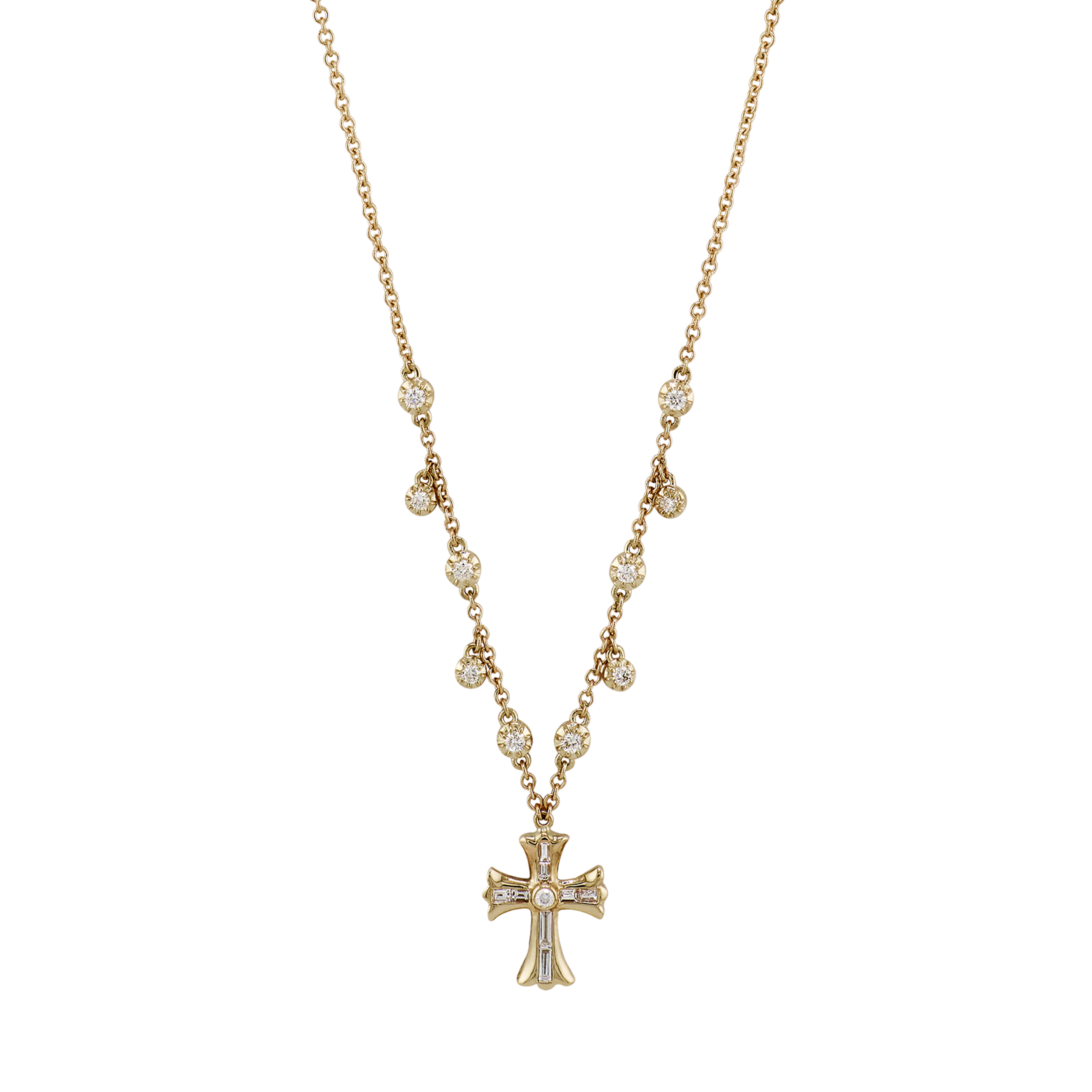 Jacquie Aiche Gothic Baguette Cross Sophia Diamond Shaker Necklace