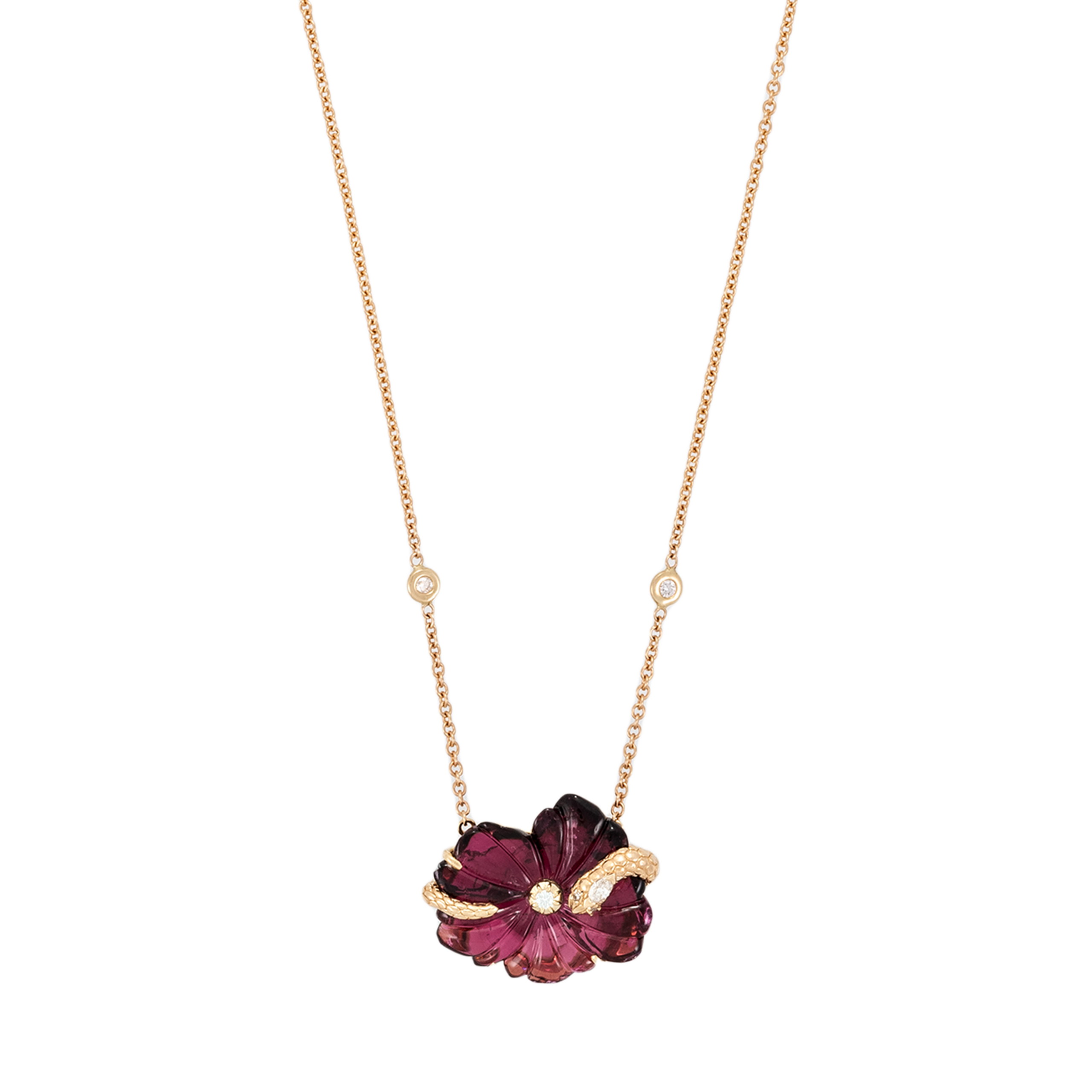Jacquie Aiche Pink Tourmaline Flower Necklace with Marquise Diamond Coiled Snake