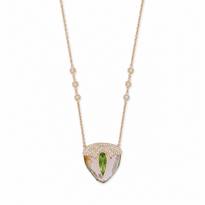 Jacquie Aiche Watermelon Tourmaline Slice Pick Necklace with Teardrop Green Tourmaline