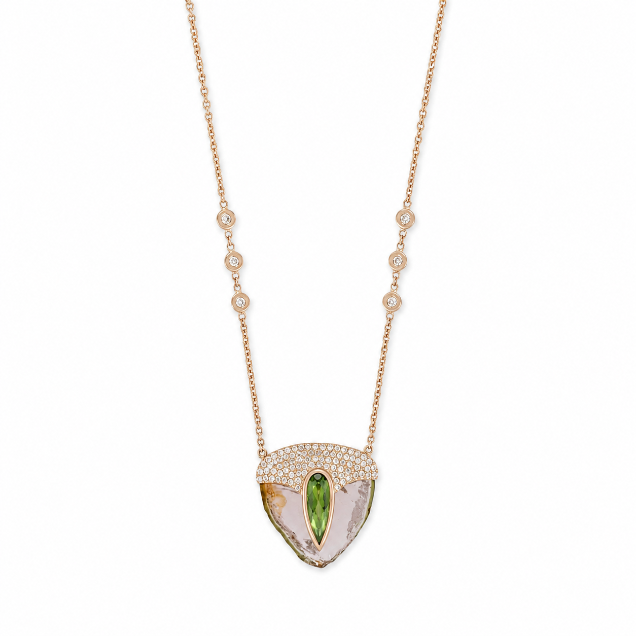 Jacquie Aiche Watermelon Tourmaline Slice Pick Necklace with Teardrop Green Tourmaline