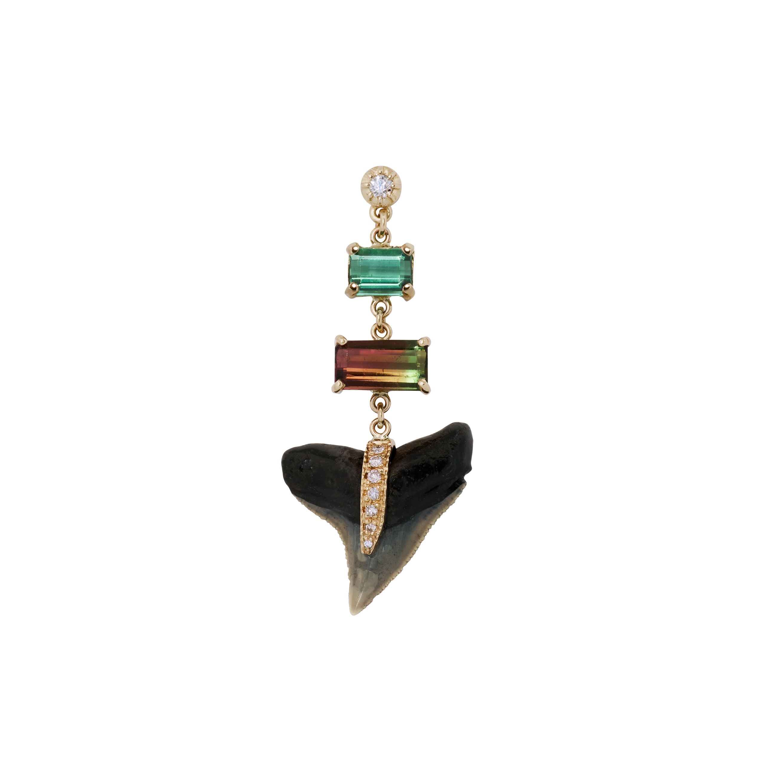 Jacquie Aiche Sophia Diamond + 2 Tourmaline Pave Shark Tooth Drop Stud