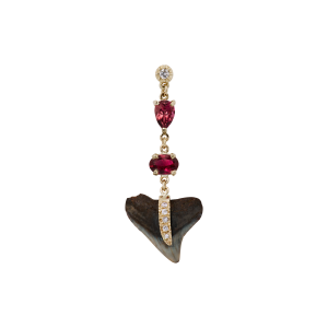 Jacquie Aiche Sophia Diamond + 2 Pink Tourmaline Pave Shark Tooth Drop Stud