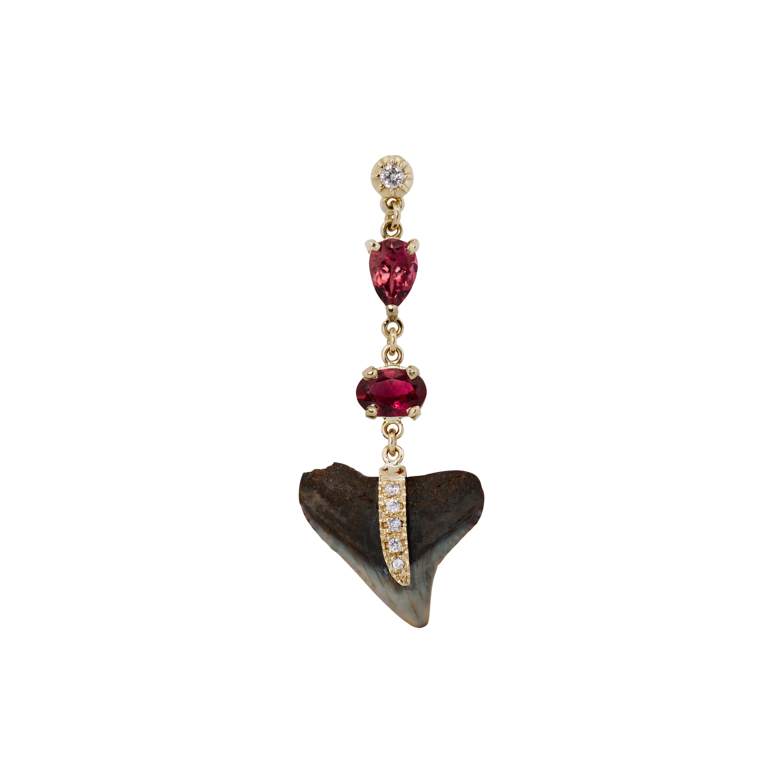 Jacquie Aiche Sophia Diamond + 2 Pink Tourmaline Pave Shark Tooth Drop Stud