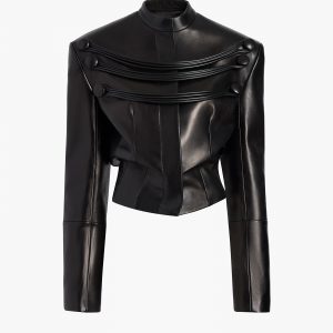 Khaite York Jacket with Cord Embroidery in Black Leather