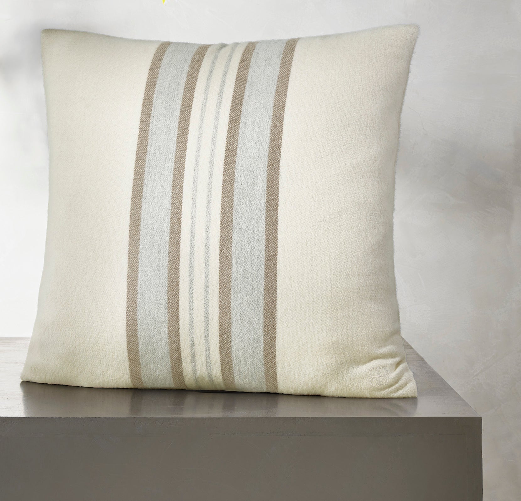 Bollandbranch Alpaca Equestrian Stripe Pillow Cover (22x22) - Cream/Twig/Fog