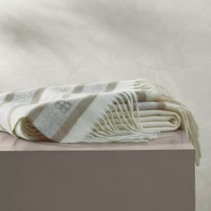 Bollandbranch Alpaca Equestrian Stripe Throw Blanket - Cream/Twig/Fog