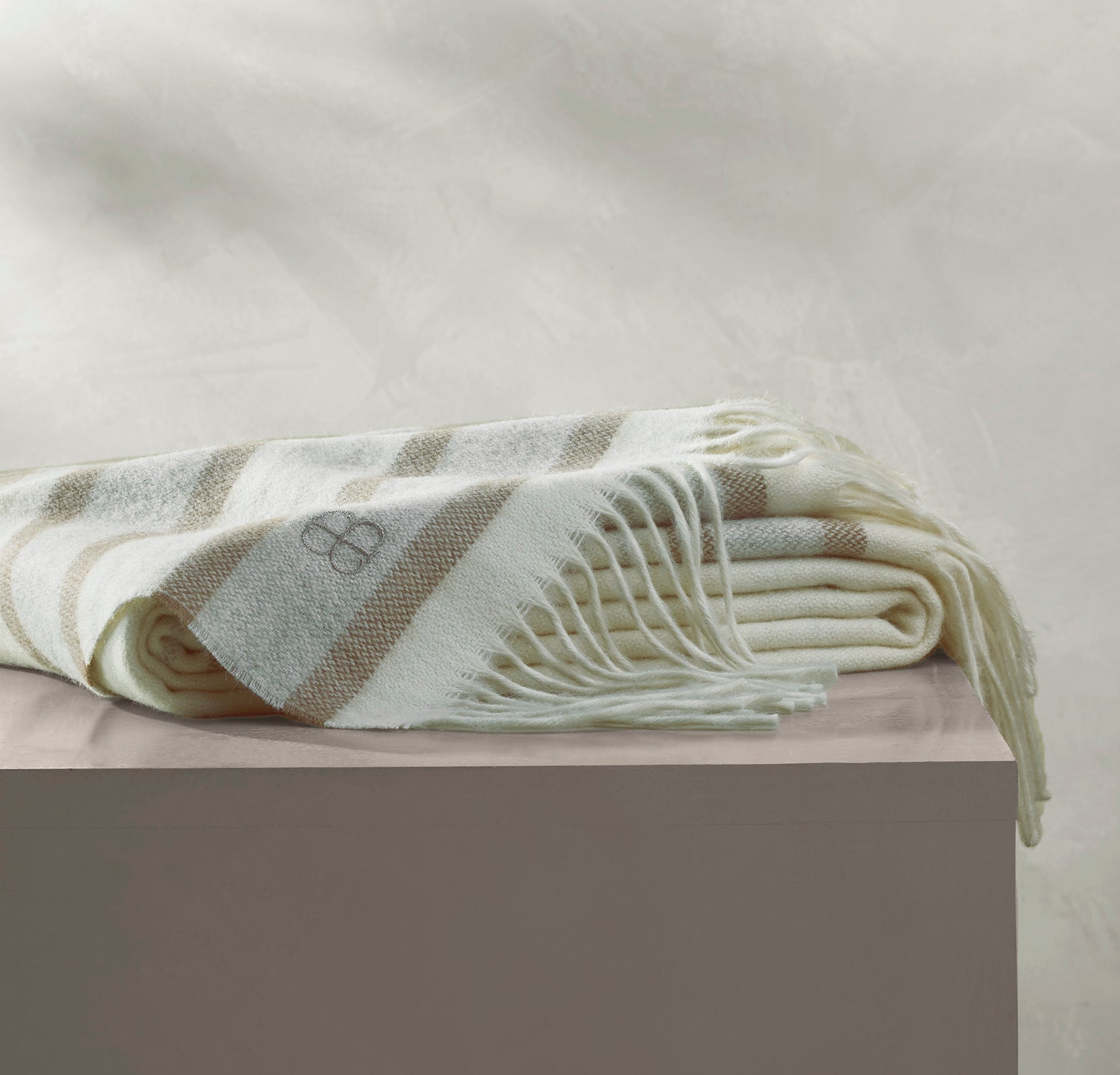 Bollandbranch Alpaca Equestrian Stripe Throw Blanket - Cream/Twig/Fog