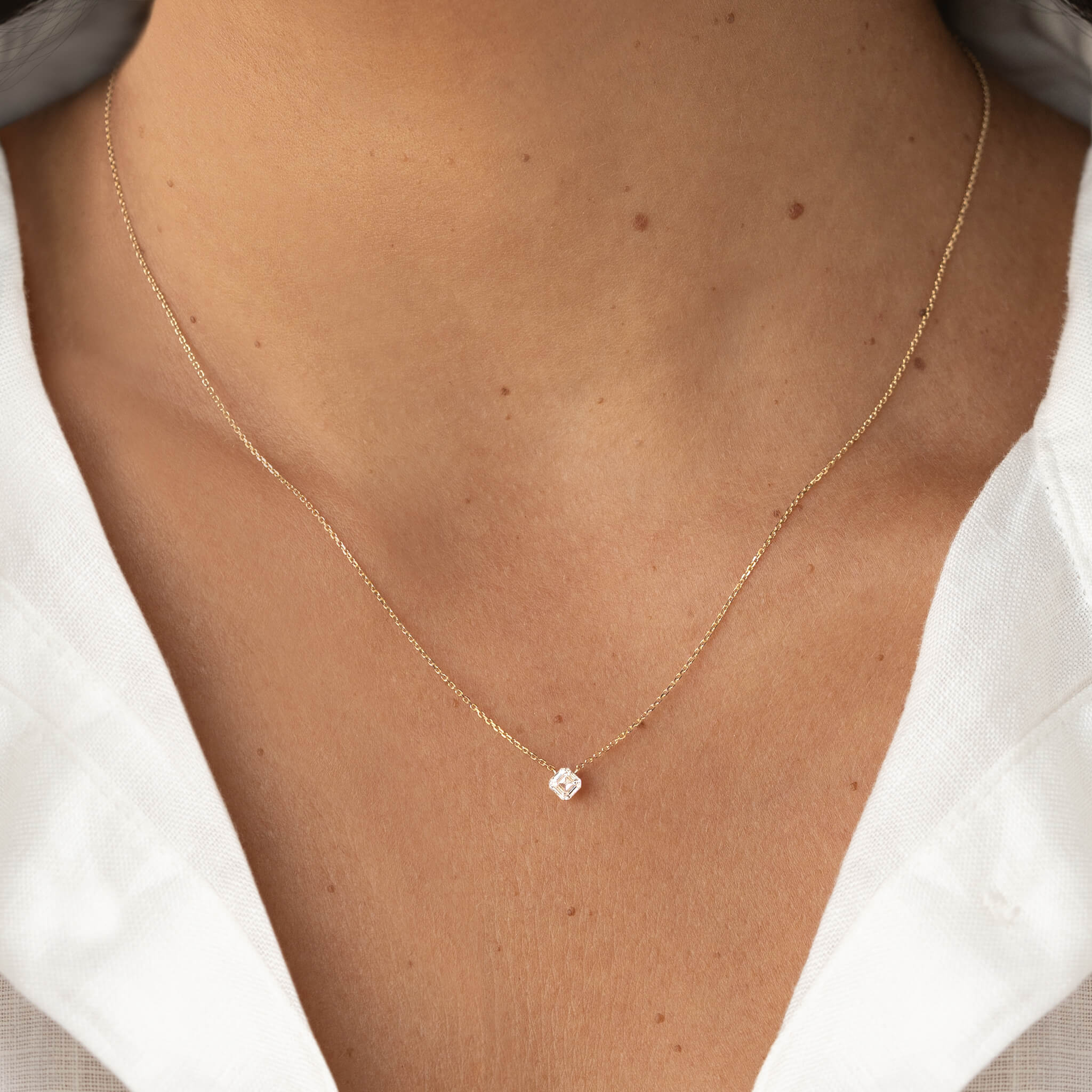 Linjer Asscher Cut Lab Grown Diamond Necklace 14k Gold (0.3 ct tw) - Diara