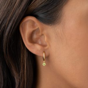 Linjer August Birthstone Drop Huggie Earrings - Olivine