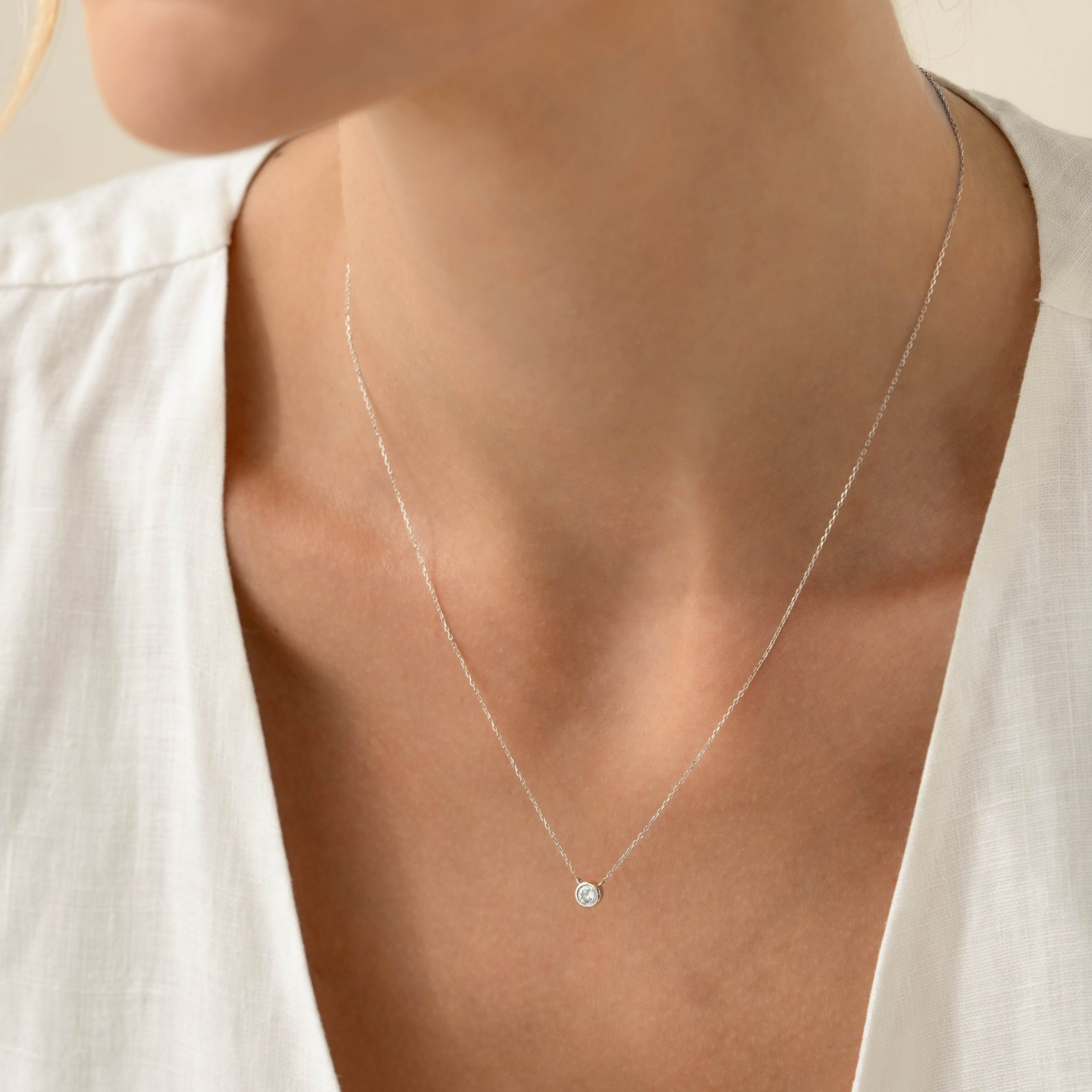 Linjer Bezel Set Lab Grown Diamond Necklace 14k White Gold - Ulla