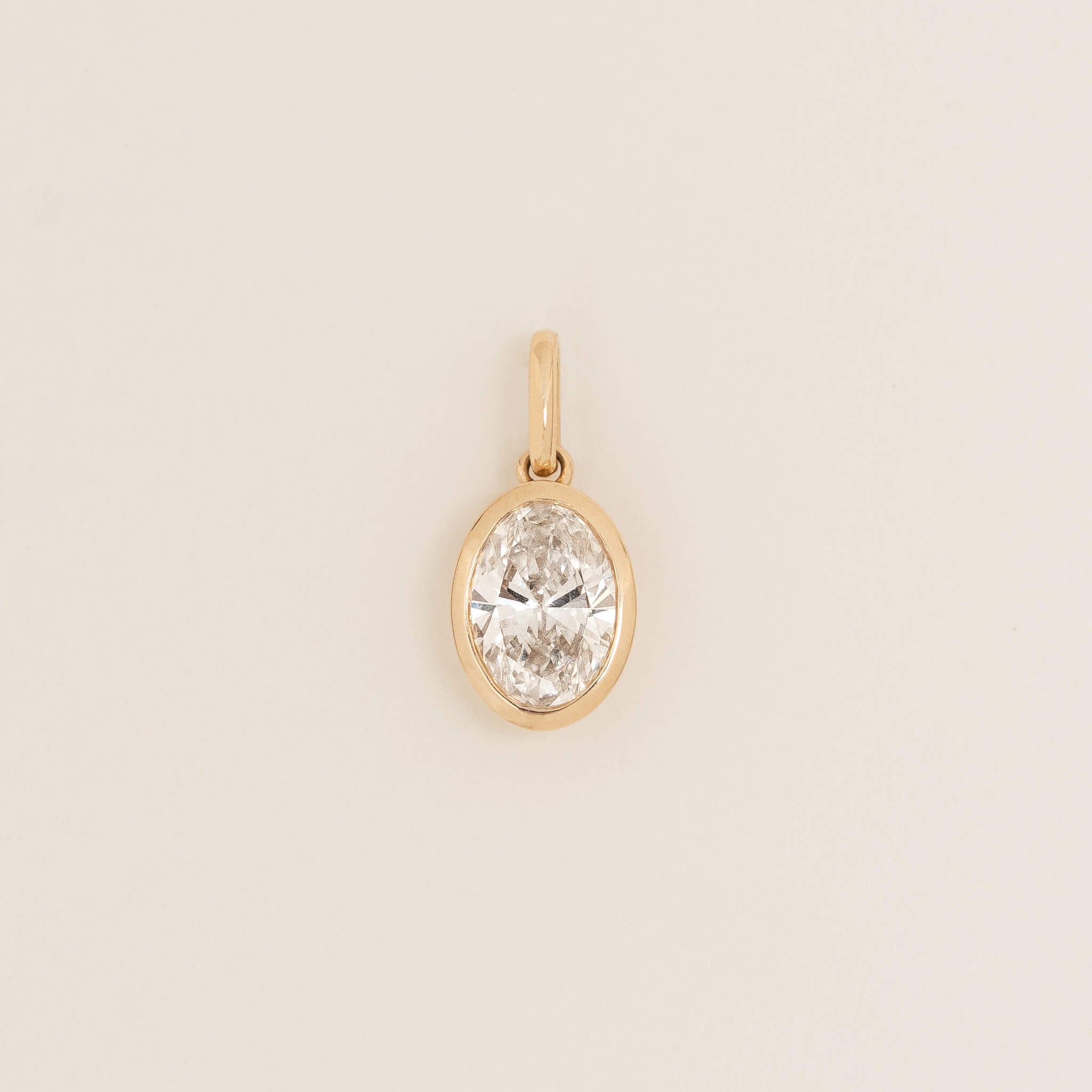 Linjer Bezel Set Oval Lab Grown Diamond Pendant Charm 14k Gold