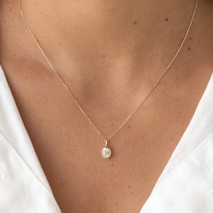 Linjer Bezel Set Oval Lab Grown Diamond Pendant Necklace 14k Gold - Pernille